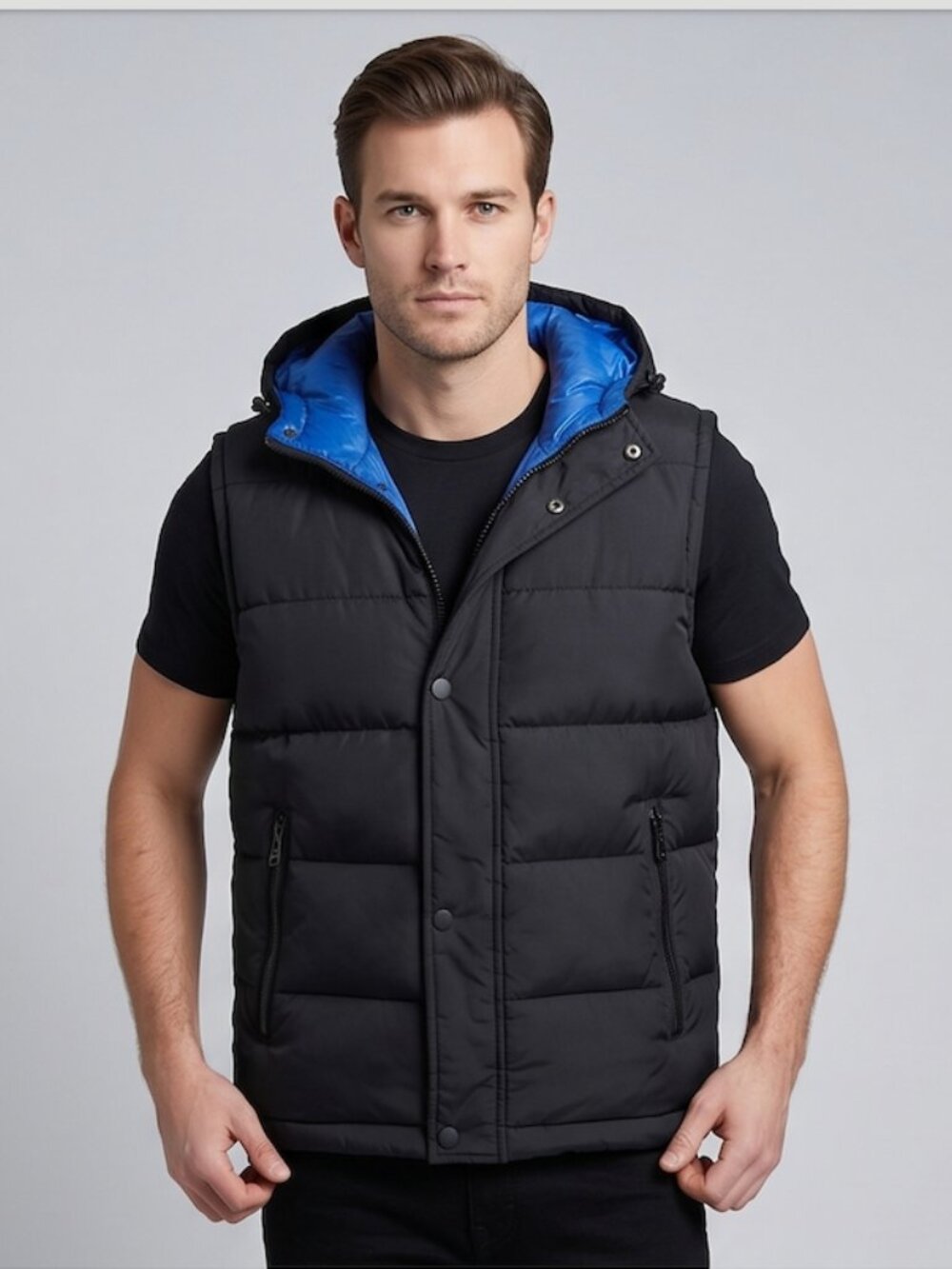 Guess Puffer Mens Vest With Hood Black - Picture 2 of 11